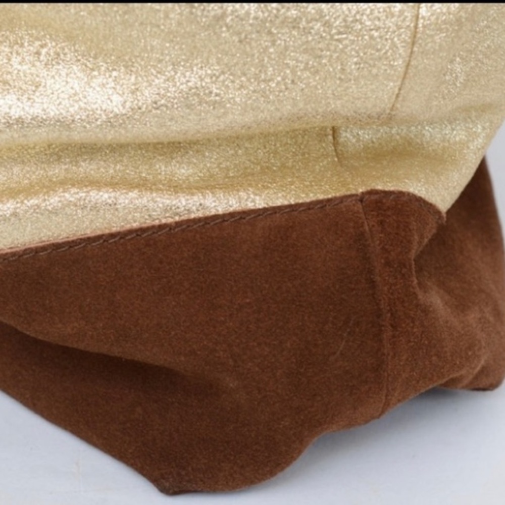 BODEN Metallic & Suede Genuine Leather Tote/Shoulder Bag, Buckled Side Detailing - Picture 4 of 10